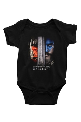 Warcraft Baskılı Siyah Bebek Body - Zıbın