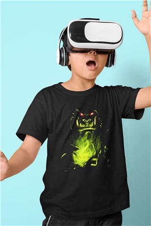 Warcraft Baskılı Siyah Unisex Çocuk Tişört