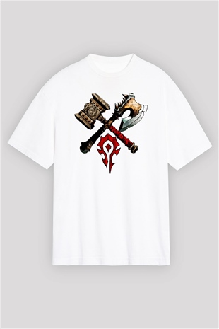 Warcraft Beyaz Unisex Oversize Tişört T-Shirt
