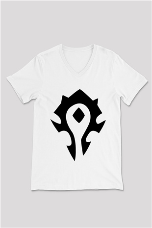Warcraft Beyaz Unisex V Yaka Tişört T-Shirt