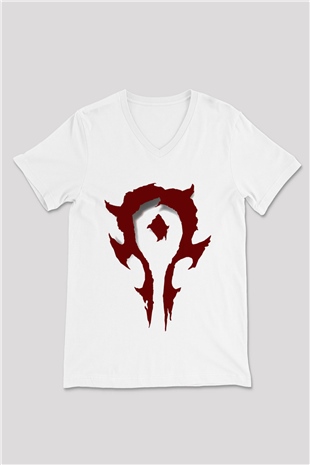 Warcraft Beyaz Unisex V Yaka Tişört T-Shirt