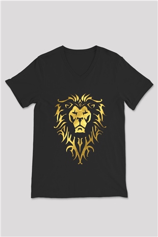 Warcraft Siyah Unisex V Yaka Tişört T-Shirt