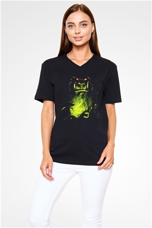 Warcraft Siyah Unisex V Yaka Tişört T-Shirt