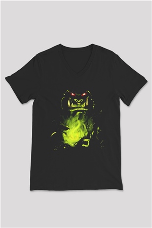 Warcraft Siyah Unisex V Yaka Tişört T-Shirt
