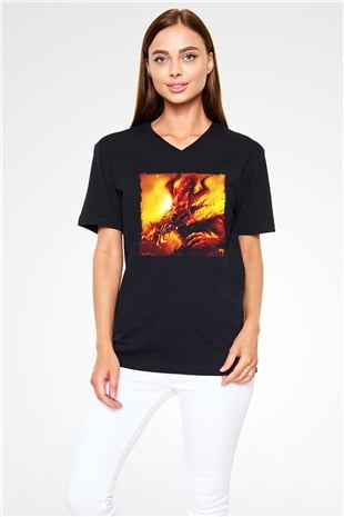 Warhammer Siyah Unisex V Yaka Tişört