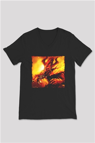 Warhammer Siyah Unisex V Yaka Tişört