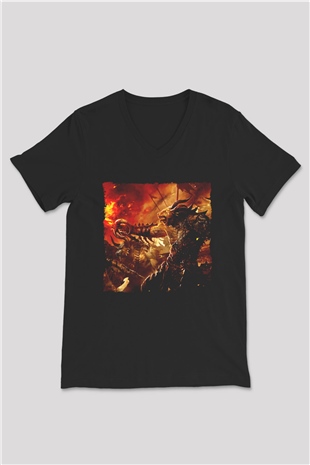 Warhammer Siyah Unisex V Yaka Tişört