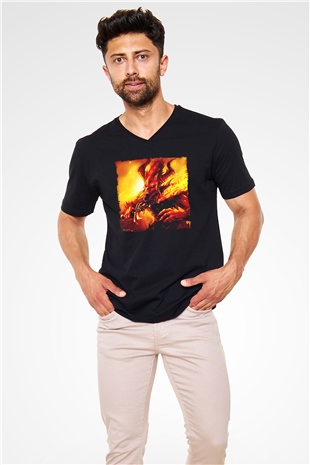 Warhammer Siyah Unisex V Yaka Tişört