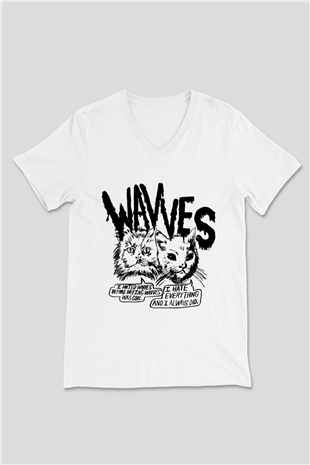 Wavves Beyaz Unisex V Yaka Tişört T-Shirt