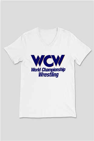 WCW Beyaz Unisex  V Yaka Tişört