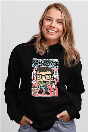 Weezer Baskılı Unisex Siyah Hoodie
