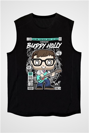 Weezer Baskılı Unisex Siyah Kolsuz Tişört
