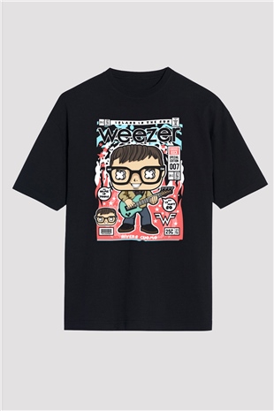 Weezer Baskılı Unisex Siyah Oversize Tişört