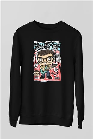 Weezer Baskılı Unisex Siyah Sweatshirt