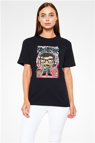 Weezer Baskılı Unisex Siyah Tişört