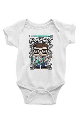 Weezer Buddy Holly Baskılı Unisex Beyaz Bebek Body - Zıbın