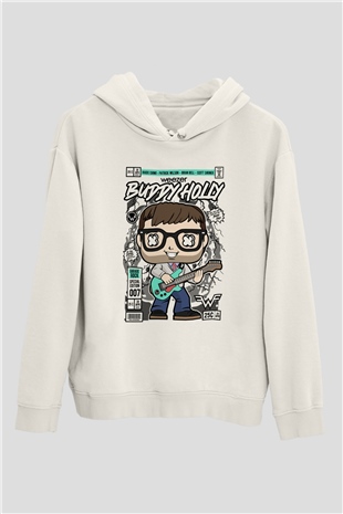 Weezer Buddy Holly Baskılı Unisex Beyaz Hoodie