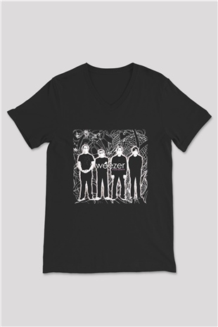 Weezer Siyah Unisex V Yaka Tişört T-Shirt