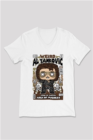 Weird Al Yankovic Baskılı Unisex Beyaz V Yaka Tişört