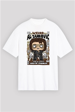 Weird Al Yankovic Baskılı Unisex Beyaz Oversize Tişört