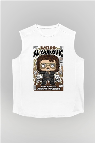 Weird Al Yankovic Baskılı Unisex Beyaz Kolsuz Tişört