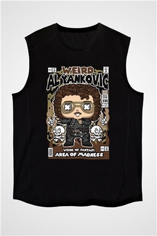 Weird Al Yankovic Baskılı Unisex Siyah Kolsuz Tişört