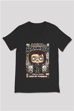 Weird Al Yankovic Baskılı Unisex Siyah V Yaka Tişört
