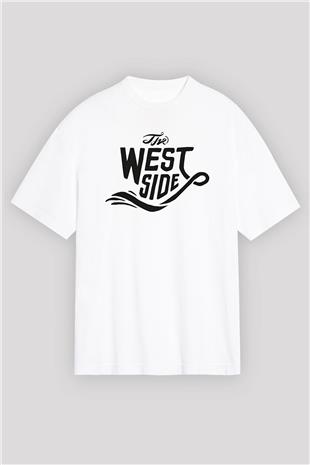 West Side Connection Baskılı Beyaz Unisex Oversize Tişört - Tshirt