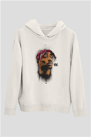 West Side Connection Baskılı Beyaz Unisex Kapüşonlu Sweatshirt