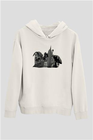 West Side Connection Baskılı Beyaz Unisex Kapüşonlu Sweatshirt