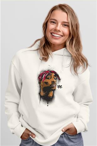 West Side Connection Baskılı Beyaz Unisex Kapüşonlu Sweatshirt