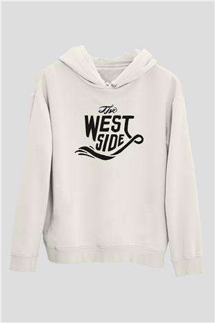 West Side Connection Baskılı Beyaz Unisex Kapüşonlu Sweatshirt