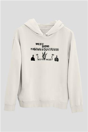 West Side Connection Baskılı Beyaz Unisex Kapüşonlu Sweatshirt