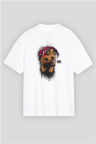 West Side Connection Baskılı Beyaz Unisex Oversize Tişört - Tshirt