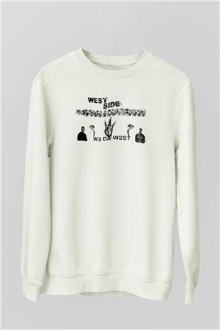 West Side Connection Baskılı Beyaz Unisex Sweatshirt