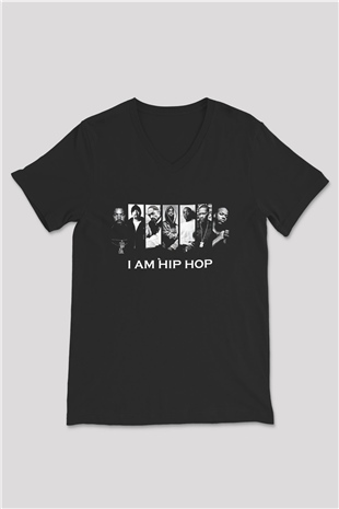 West Side Connection Baskılı Unisex Siyah V Yaka Tişört - Tshirt