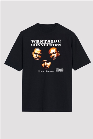 West Side Connection Baskılı Unisex Siyah Oversize Tişört - Tshirt