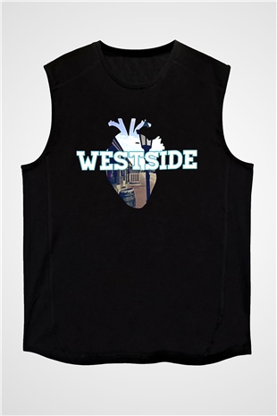 West Side Connection Baskılı Unisex Siyah Kolsuz Tişört - Tshirt