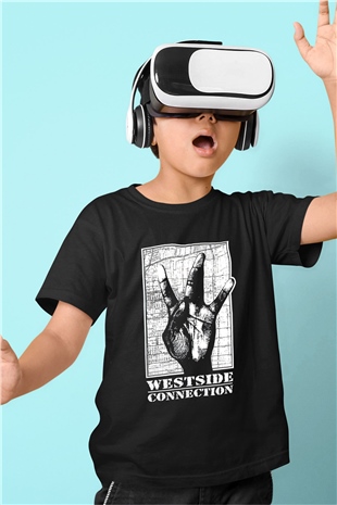 West Side Connection Baskılı Unisex Siyah Çocuk Tişört - Tshirt