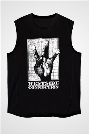 West Side Connection Baskılı Unisex Siyah Kolsuz Tişört - Tshirt