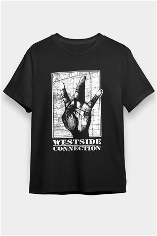 West Side Connection Baskılı Unisex Siyah Tişört - Tshirt