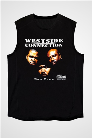 West Side Connection Baskılı Unisex Siyah Kolsuz Tişört - Tshirt