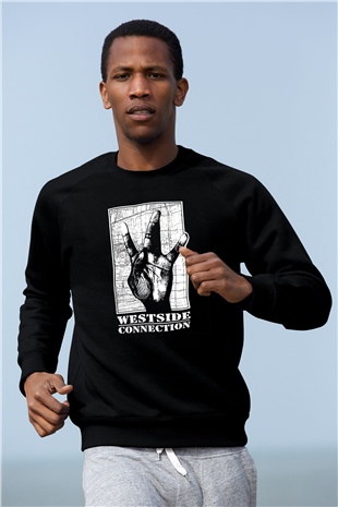 West Side Connection Baskılı Unisex Siyah Sweatshirt