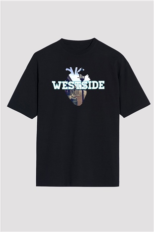 West Side Connection Baskılı Unisex Siyah Oversize Tişört - Tshirt