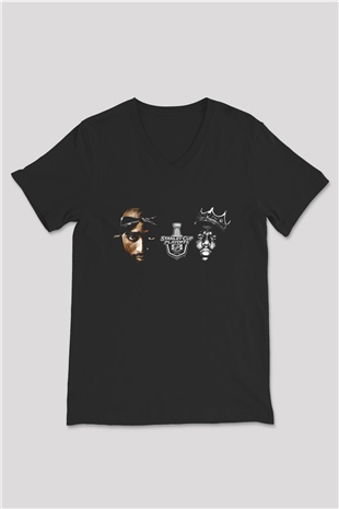West Side Connection Baskılı Unisex Siyah V Yaka Tişört - Tshirt