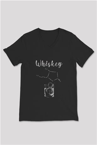 Whiskey Baskılı Unisex Siyah  V Yaka Tişört