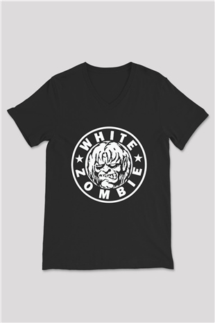 White Zombie Siyah Unisex V Yaka Tişört T-Shirt