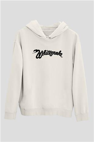 Whitesnake Baskılı Beyaz Unisex Kapüşonlu Sweatshirt