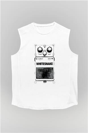 Whitesnake Baskılı Beyaz Unisex Kolsuz Tişört - Tshirt