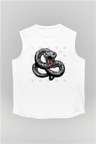 Whitesnake Baskılı Beyaz Unisex Kolsuz Tişört - Tshirt
